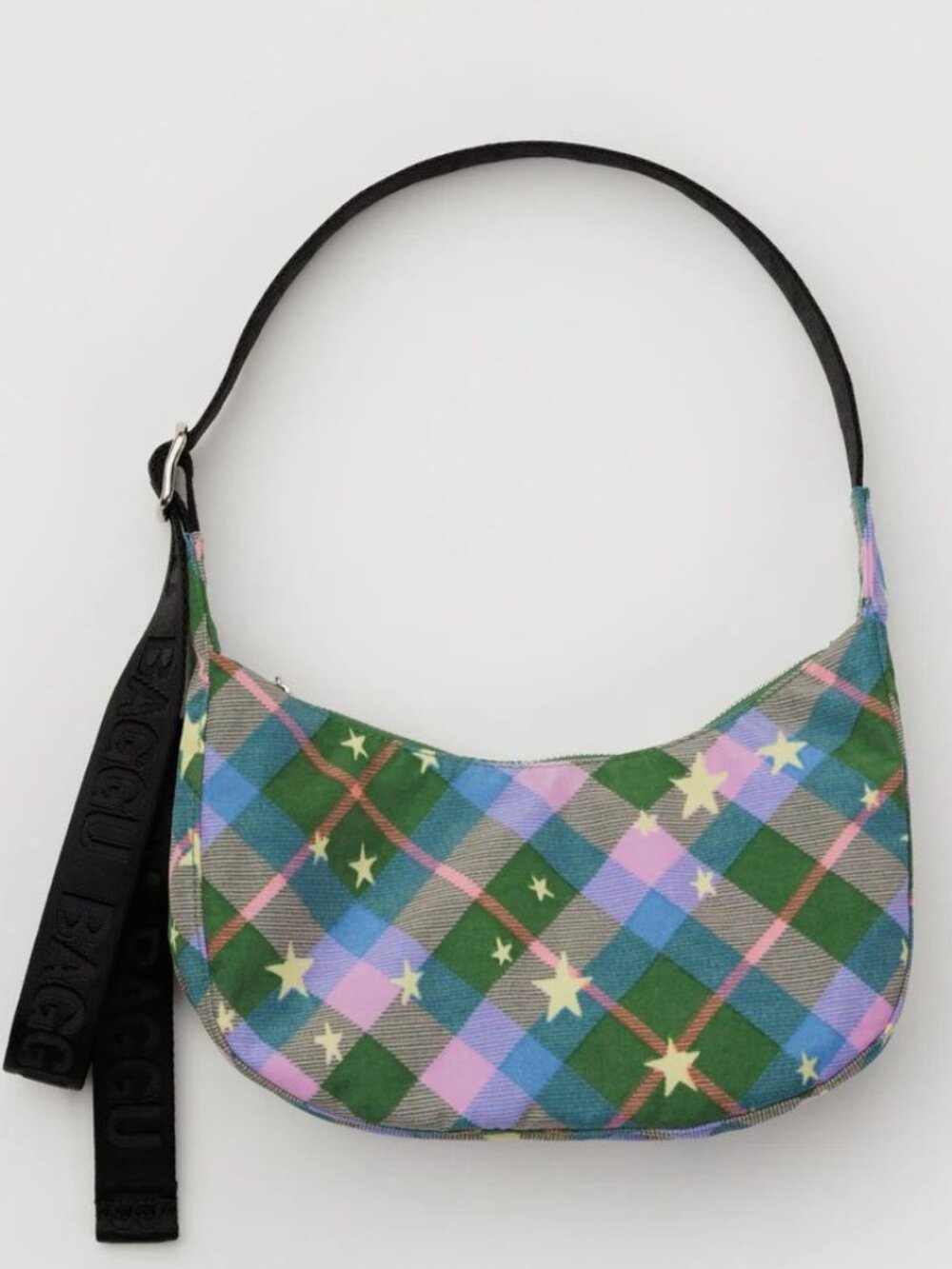 NWT Baggu Small Crescent Bag - Green Star Plaid